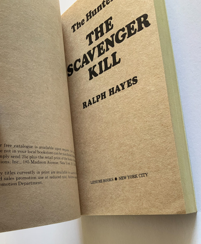 THE HUNTER no.1 SCAVENGER KILL United States pulp fiction book Ralph Hayes 1975